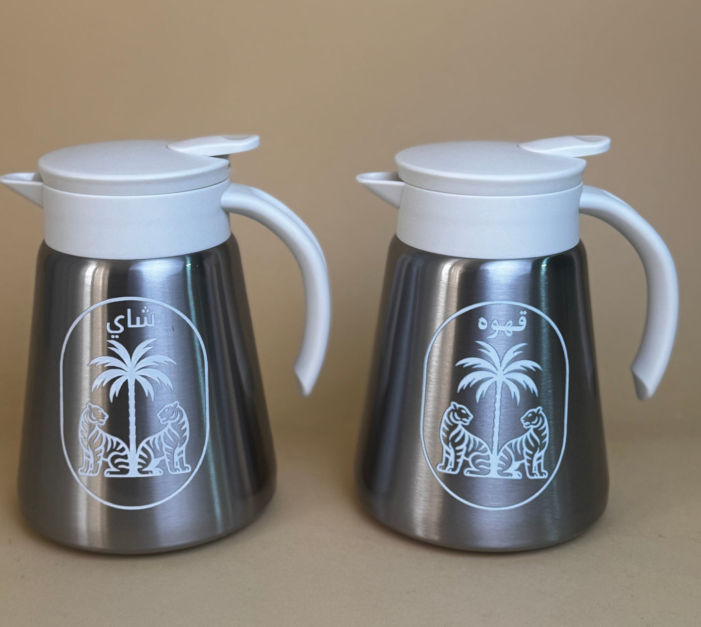 طقم حافظة قهوه وشاي بنقشة