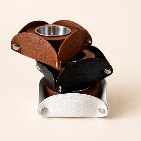 مبخر دائري خشبي مع جلد ( أبيض / أسود / بني )