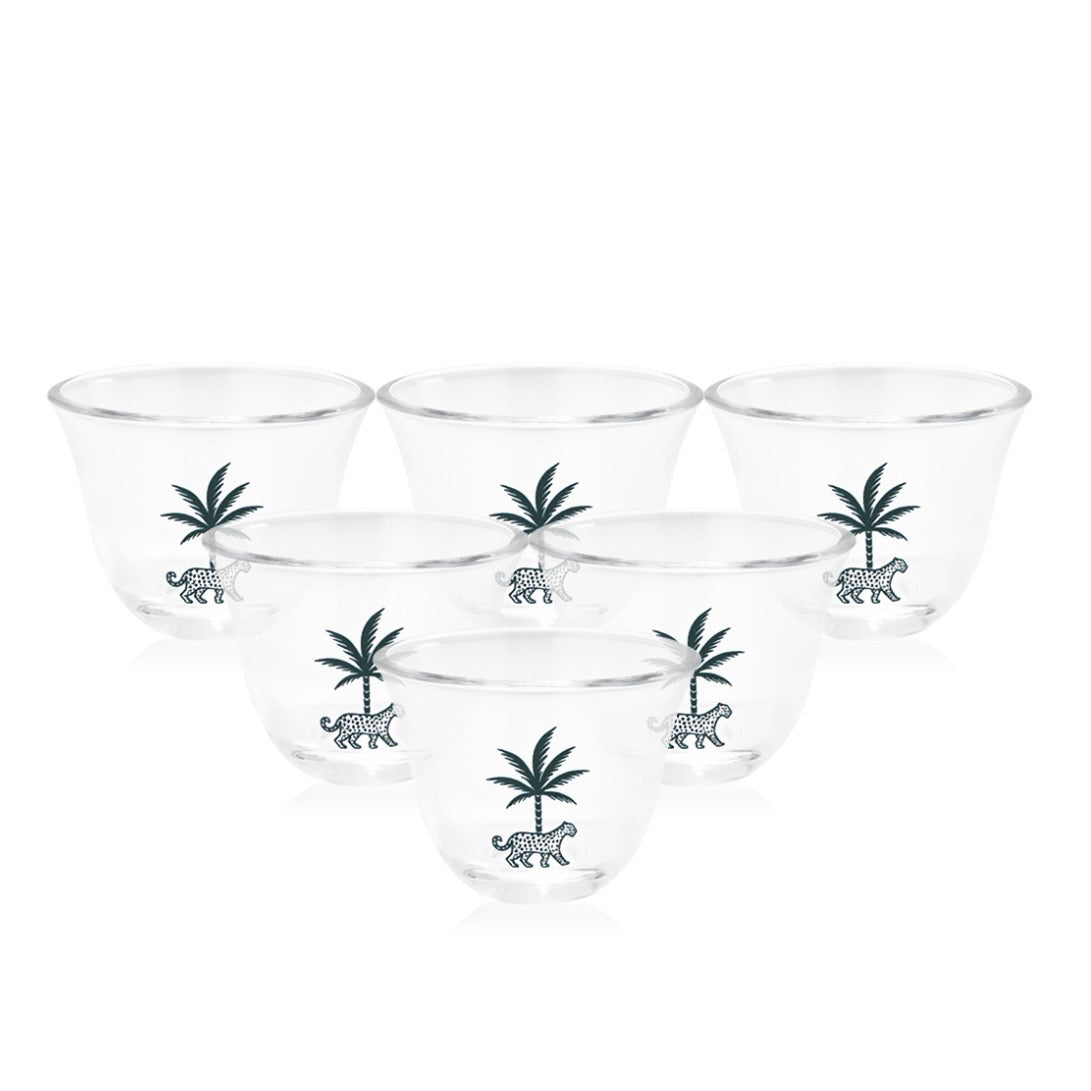 طقم الضيافة بنقشة النخلة والنمر green pattern(٦+٦)