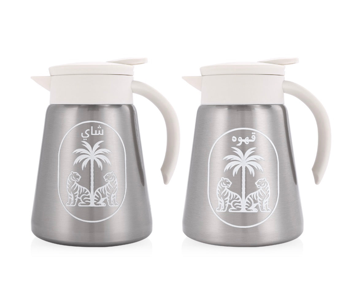 طقم حافظة قهوه وشاي بنقشة