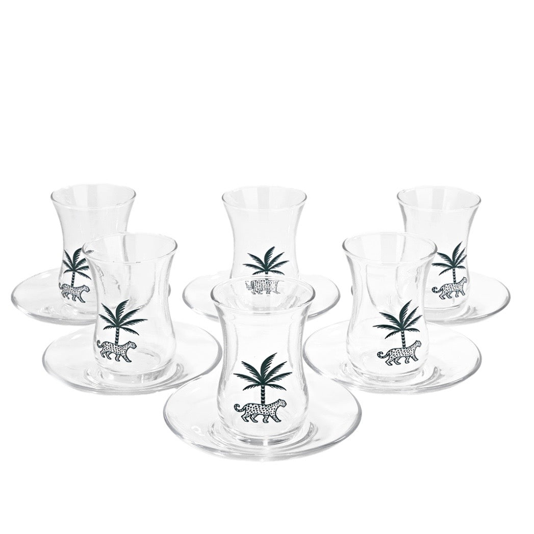 طقم الضيافة بنقشة النخلة والنمر green pattern(٦+٦)