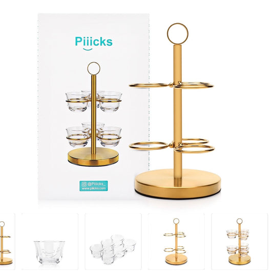 حامل فناجين قهوه عربية مع ٦ فناجين بعبارة عربية لون ذهبي